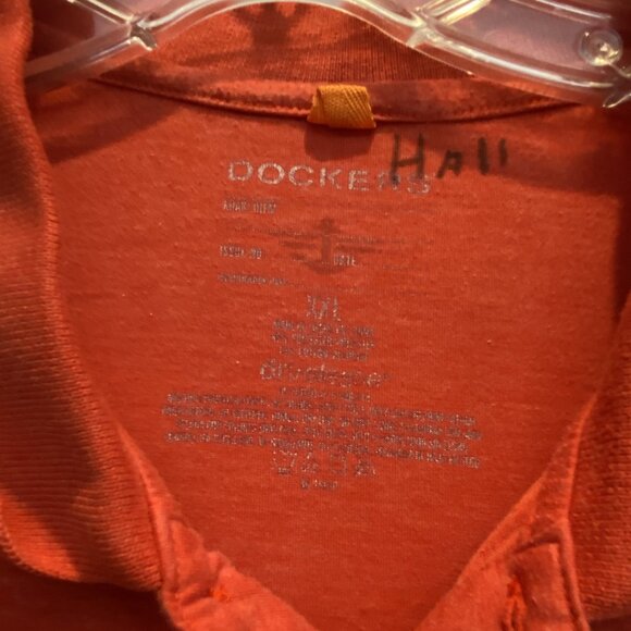 DOCKERS -- Man's Polo Shirt, Solid Orange, Button Collar, Extra Extra Large - Picture 8 of 8